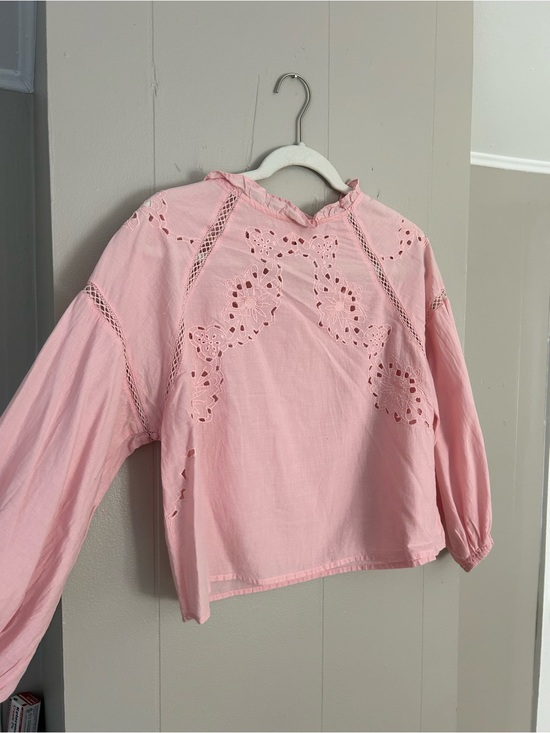 Zara Tops - Pink Eyelet Cutout Cotton Blouse